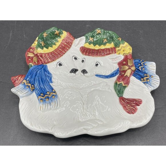 Fitz and Floyd Polar Bear Christmas Cookie Canape Plate 2063/27 With Box - Picture 3 of 7
